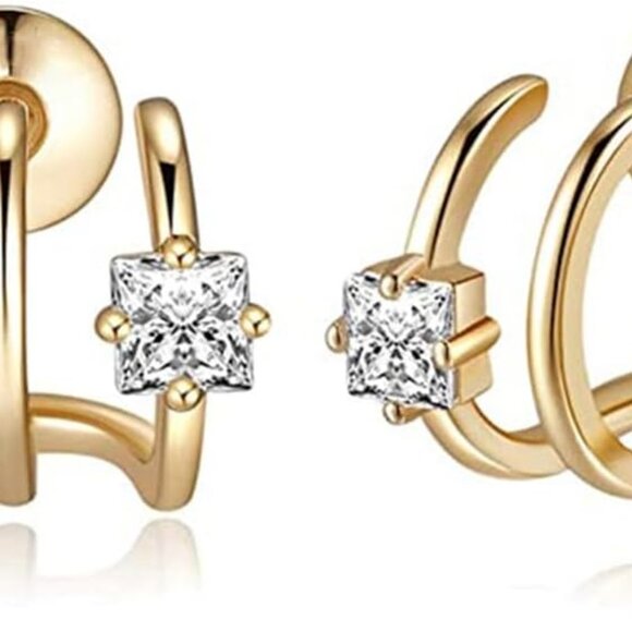 Gold Copper Cubic Zirconia Stud Earrings with Simple Claw Design - Picture 1 of 6